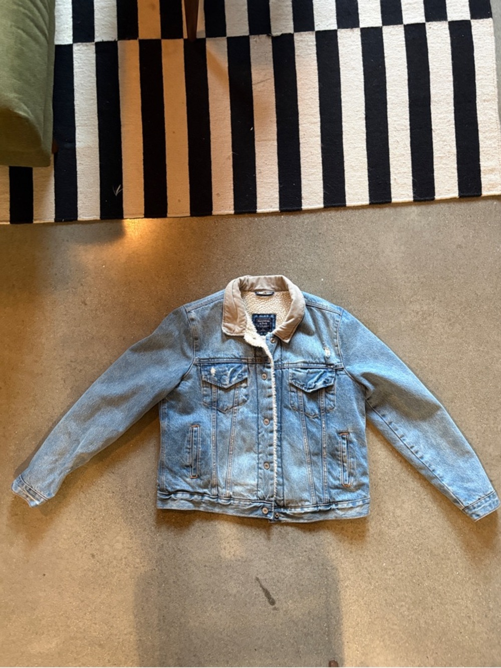 Abercrombie & Fitch Light Blue Denim Sherpa-Trim Jacket